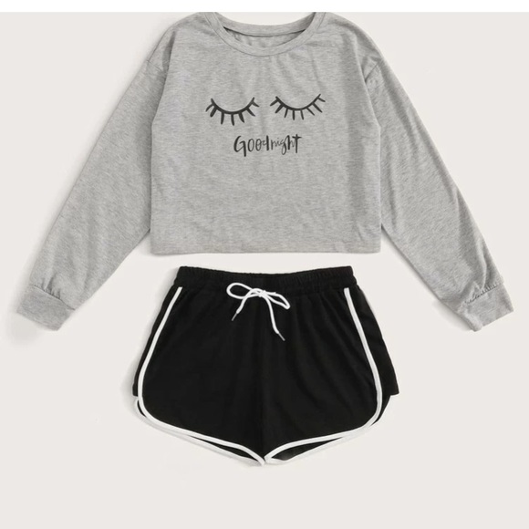 Letter & Eyelash Print Pj Set
